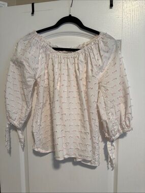 ANN MASHBURN White Peasant Blouse with Pink Ditsy Detail